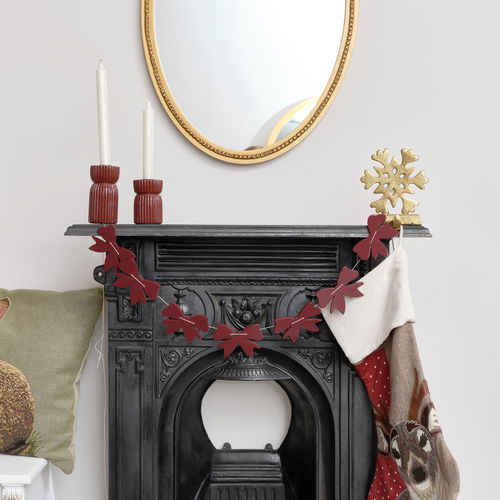 Distressed Dark Red Wooden Bow Garland - 120cm