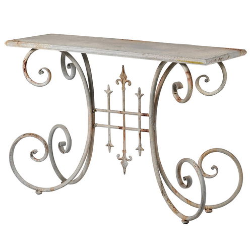 Distressed White Metal Side Table With Curled Legs