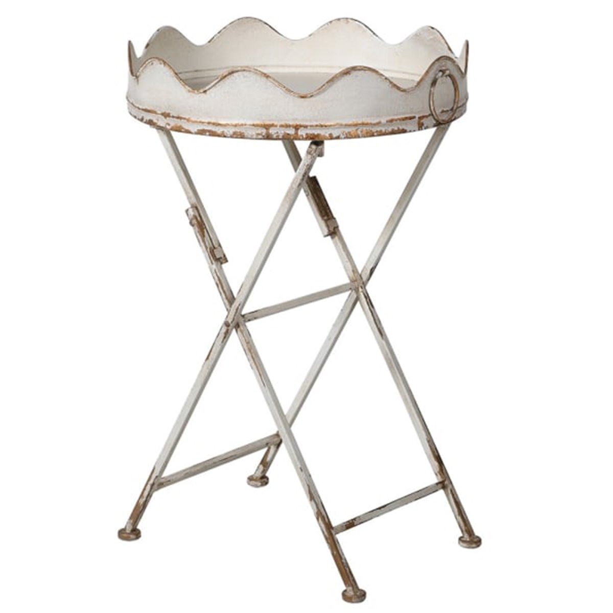 Distressed White Scalloped Tray Table