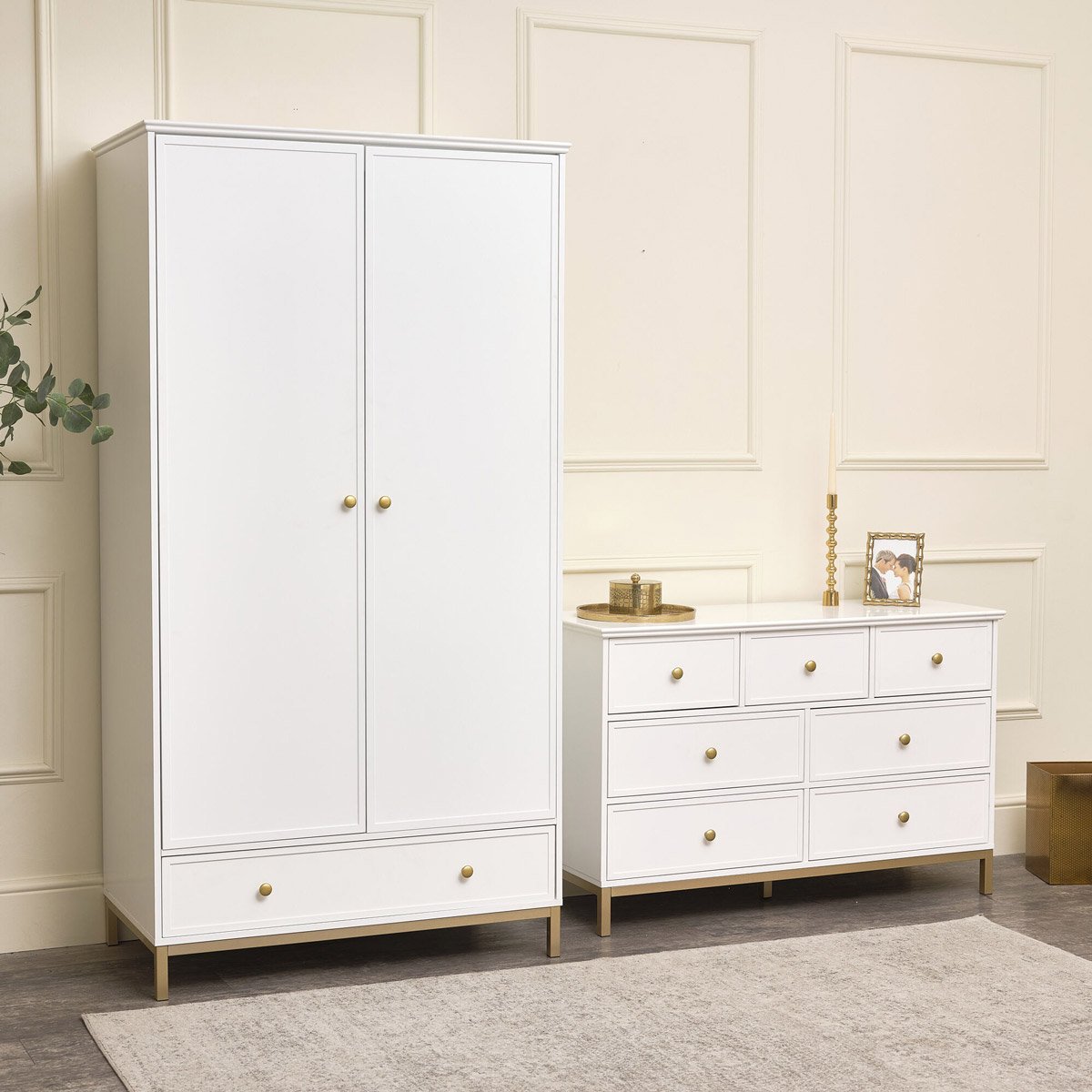 Double Wardrobe & Chest of Drawers - Aisby White Range