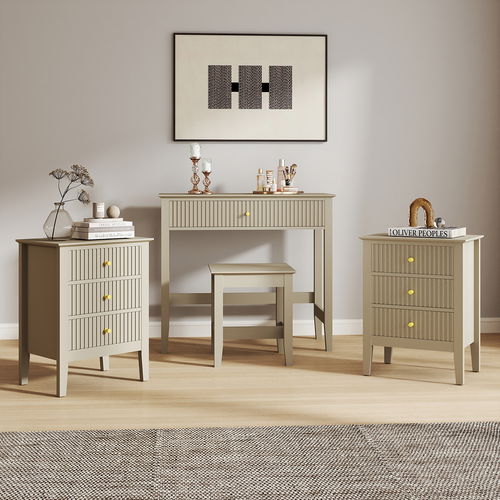 Dressing Table, Stool & Pair of 3 Drawer Bedside Tables - Hales Taupe Range
