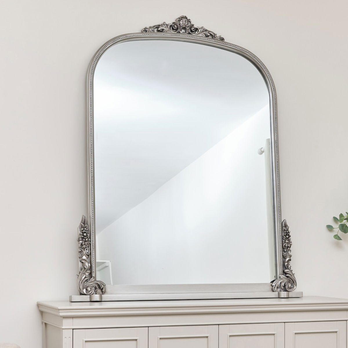 Extra Large Arch Antique Silver Ornate Overmantle Mirror - 152cm x 128cm 