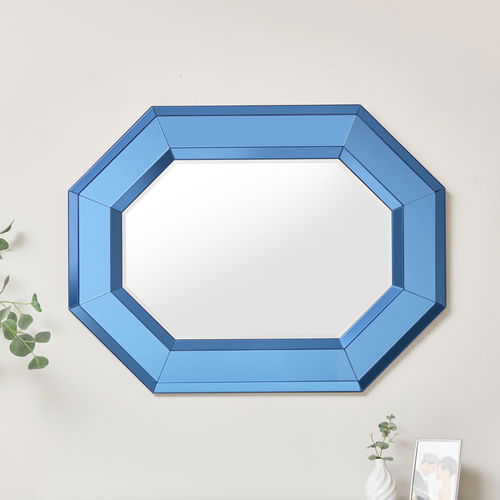 Extra Large Geometric Blue Glass Mirror 105cm x 80cm