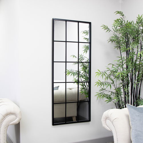 Extra Large Matt Black Window Mirror 144cm x 59cm