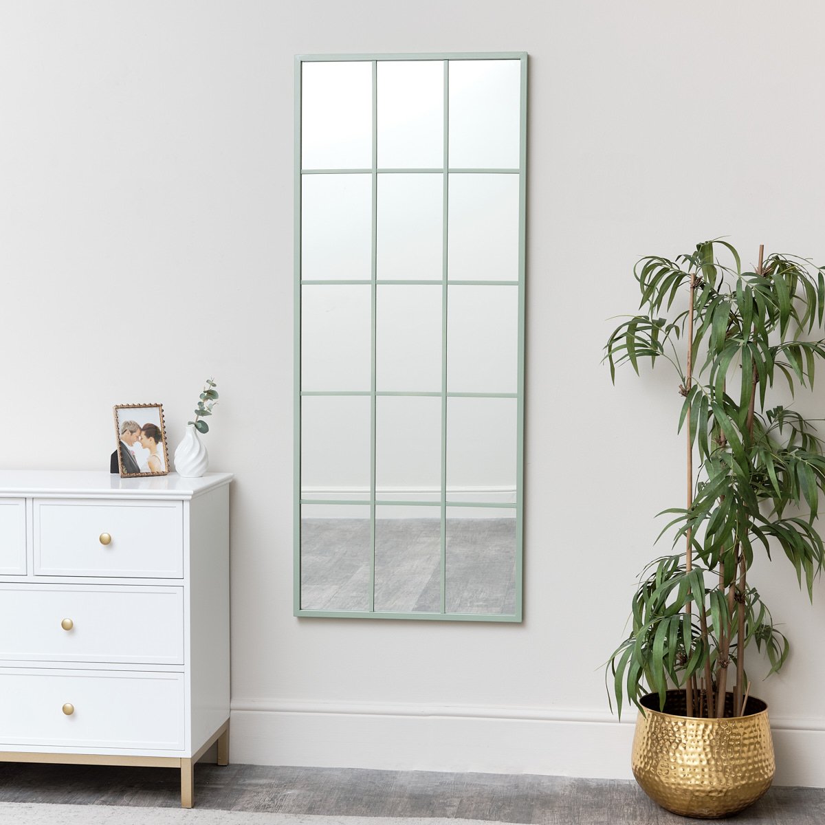 Extra Large Sage Green Window Mirror 144cm x 59cm