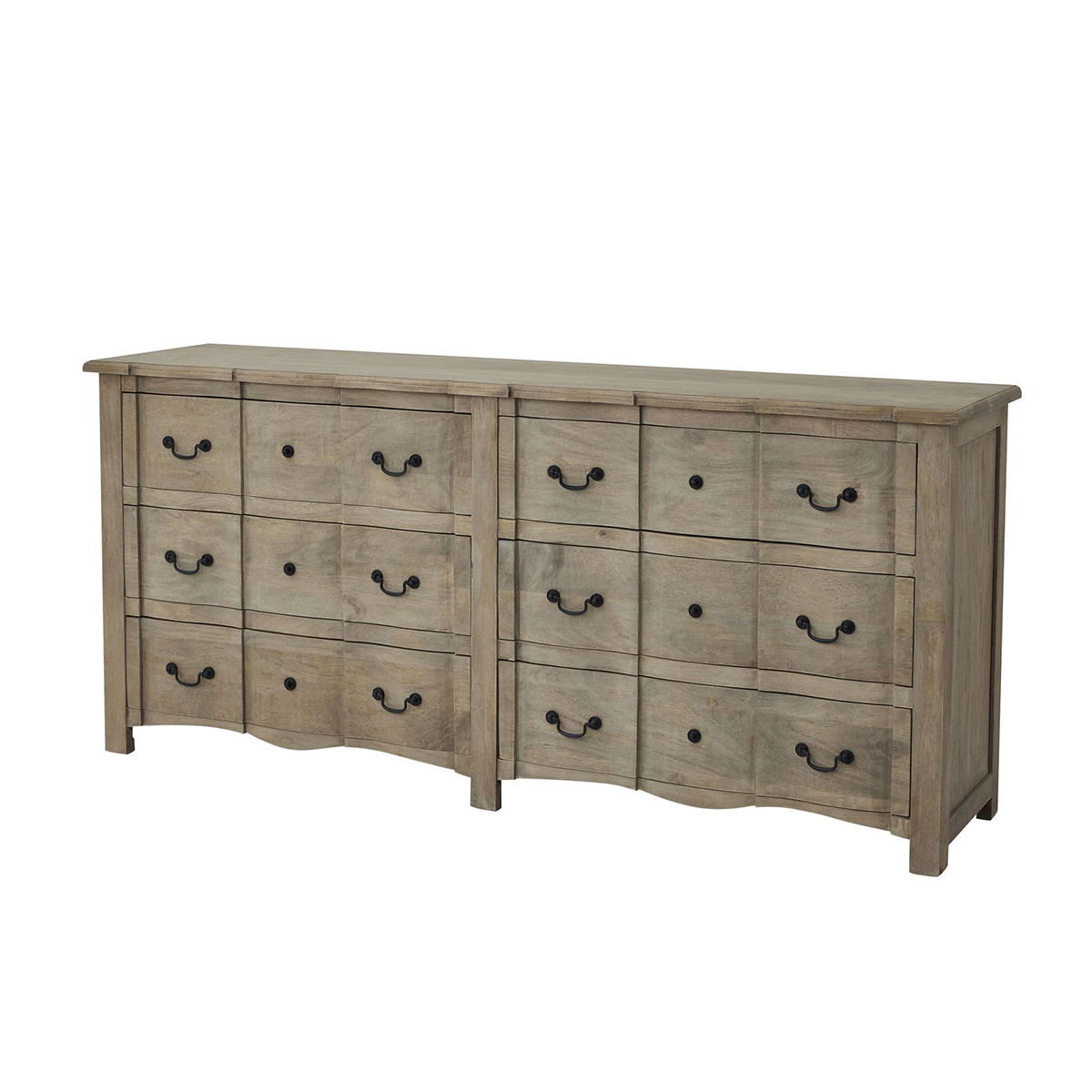 Extra Large Washed Wooden 6 Drawer Chest Of Drawers - 200cm