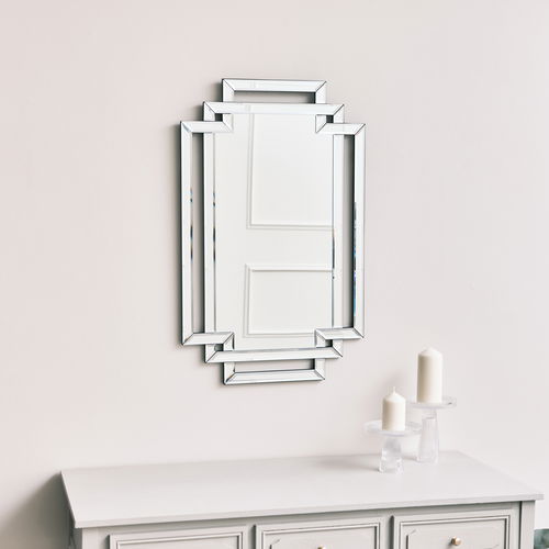 Glass Framed Art Deco Rectangle Wall Mirror - 80cm x 50cm 