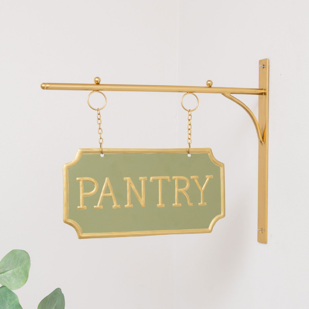 Gold and Sage Green Metal Wall Mounted Hanging Pantry Sign