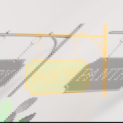 Gold and Sage Green Metal Wall Mounted Hanging Pantry Sign