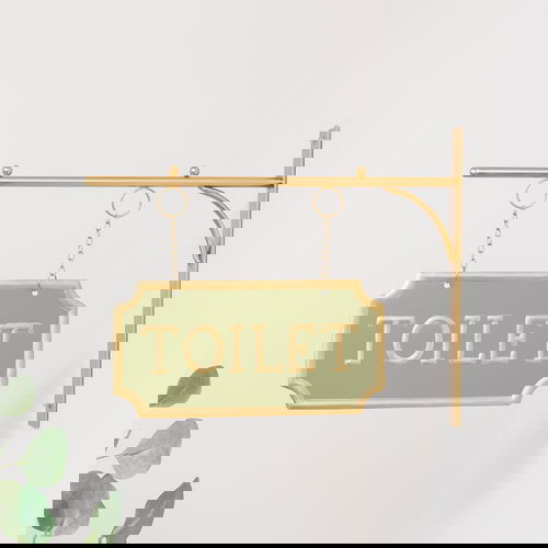 Gold and Sage Green Metal Wall Mounted Hanging Toilet Sign