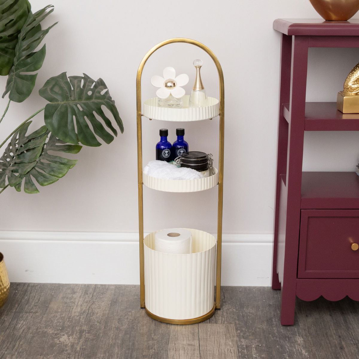Gold and White Metal 3 Tiered Storage Caddy - 25cm x 35.5cm