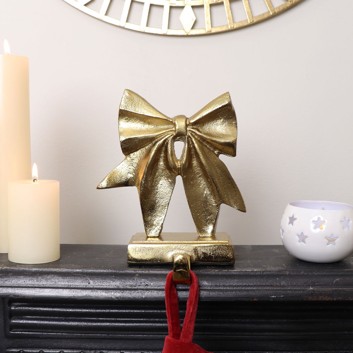 Gold Bow Christmas Stocking Hook