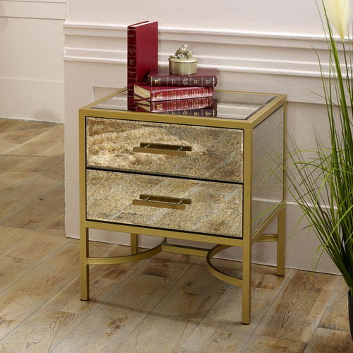 Gold Mirrored Bedside Table  - Cleopatra Range