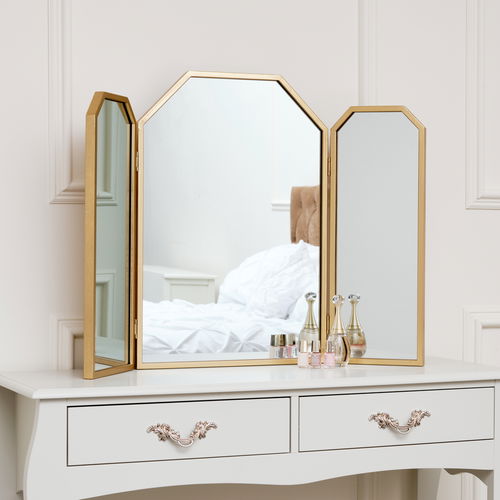 Gold Hexagon Triple Dressing Table Mirror 82cm x 59cm