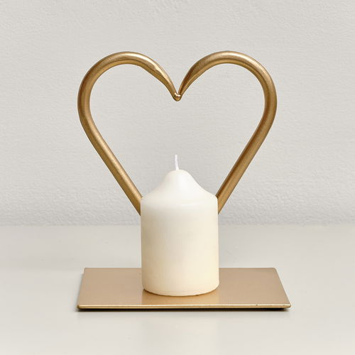 Gold Love Heart Shaped Candle Holder Stand - 15.5cm