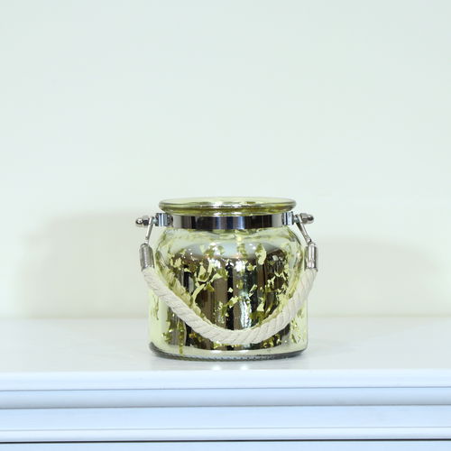 Gold Mottled Glass Candle Holder with Rope Handle