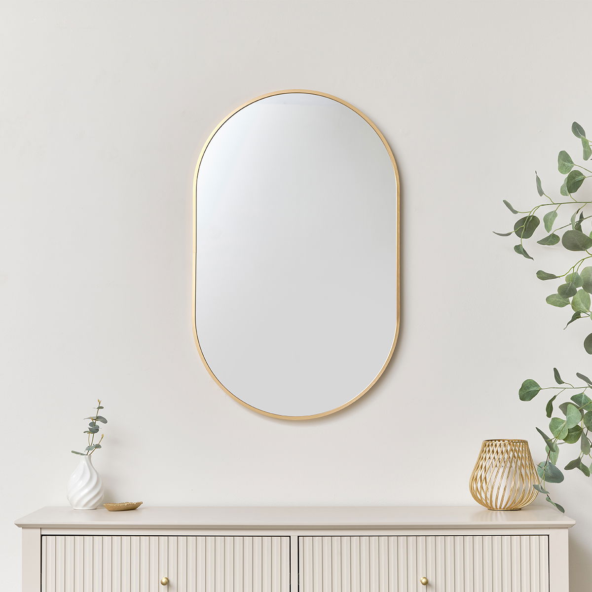 Gold Oval Frame Wall Mirror 80cm x 50cm