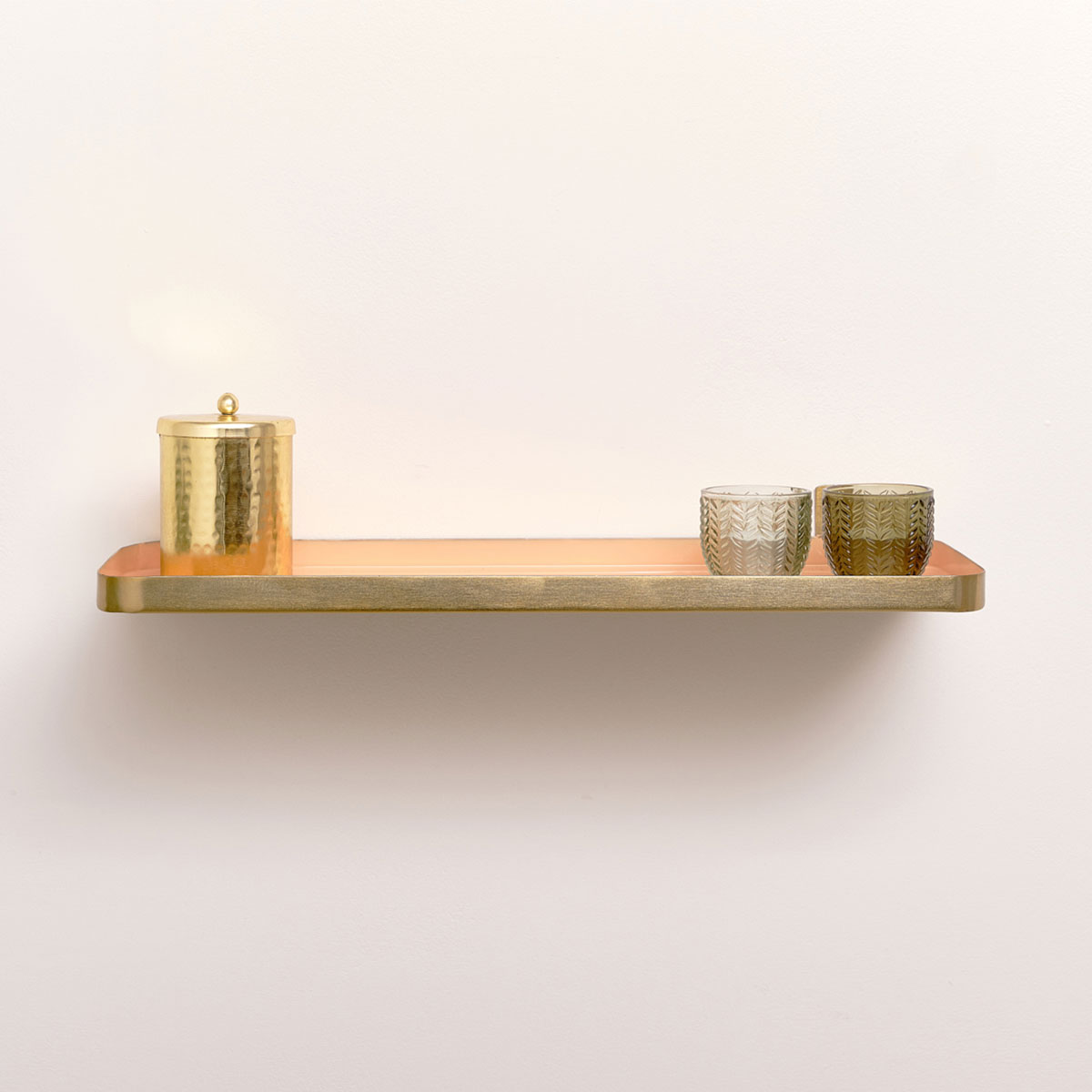 Gold & Peach Enamelled Metal Wall Shelf - 50cm