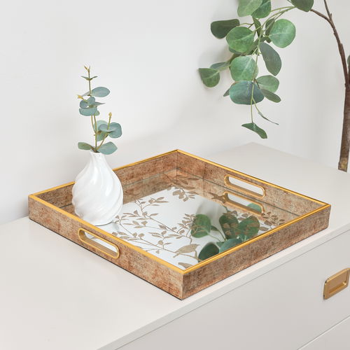 Gold Printed Mirrored Tray - Large - 37cm x 37cm