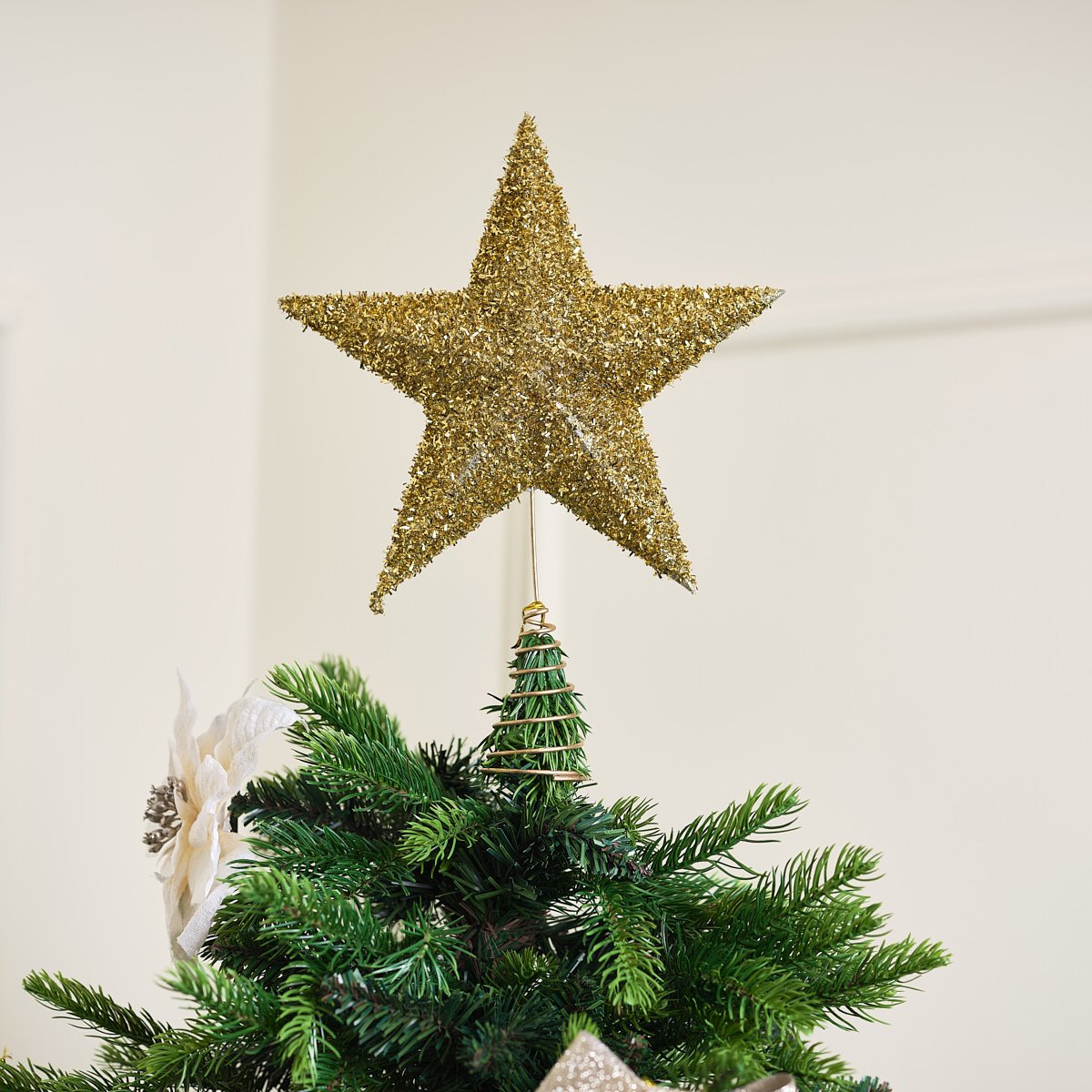 Gold Sparkly Glitter Star Shaped Christmas Tree Topper