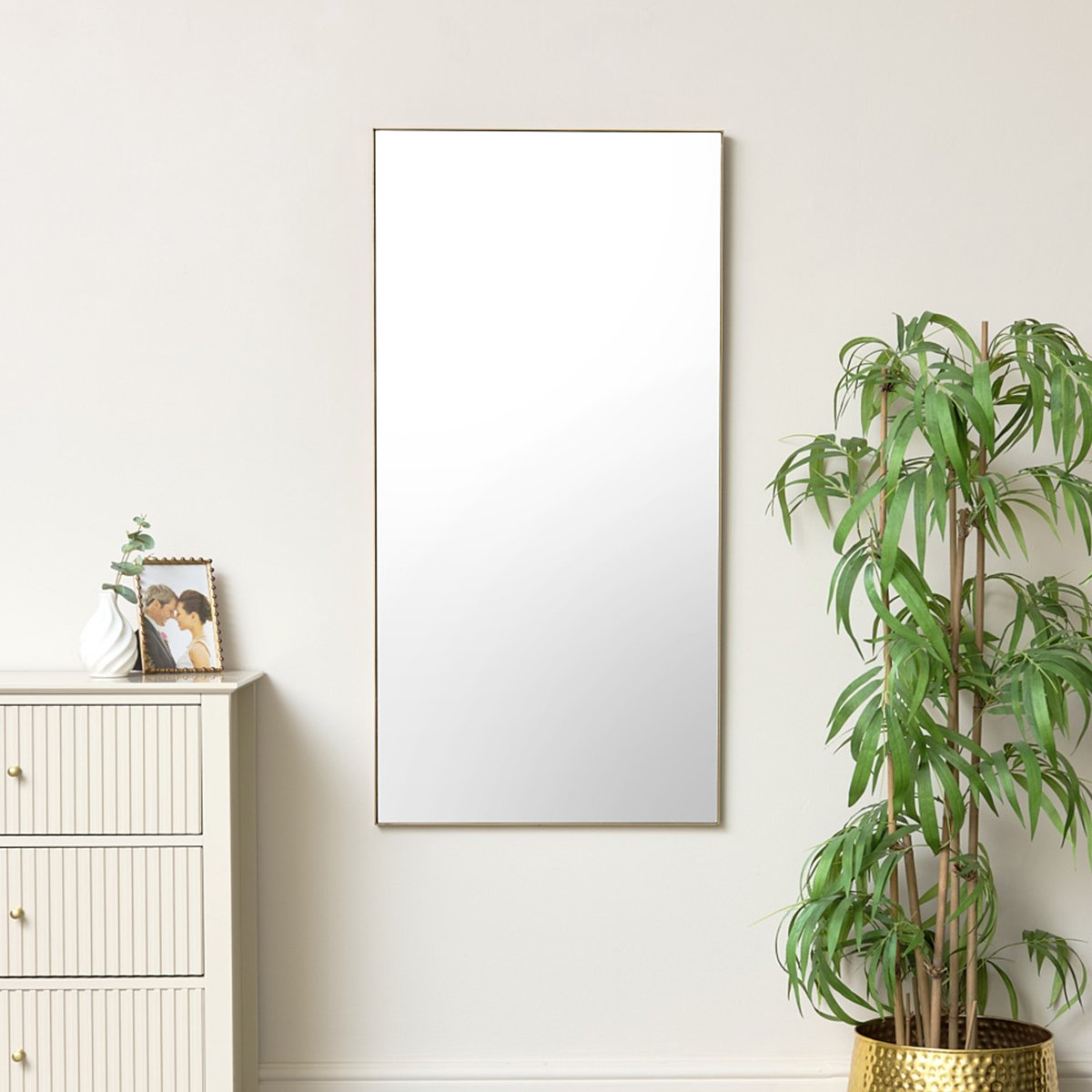Gold Thin Framed Rectangle Wall Mirror 110cm x 55cm
