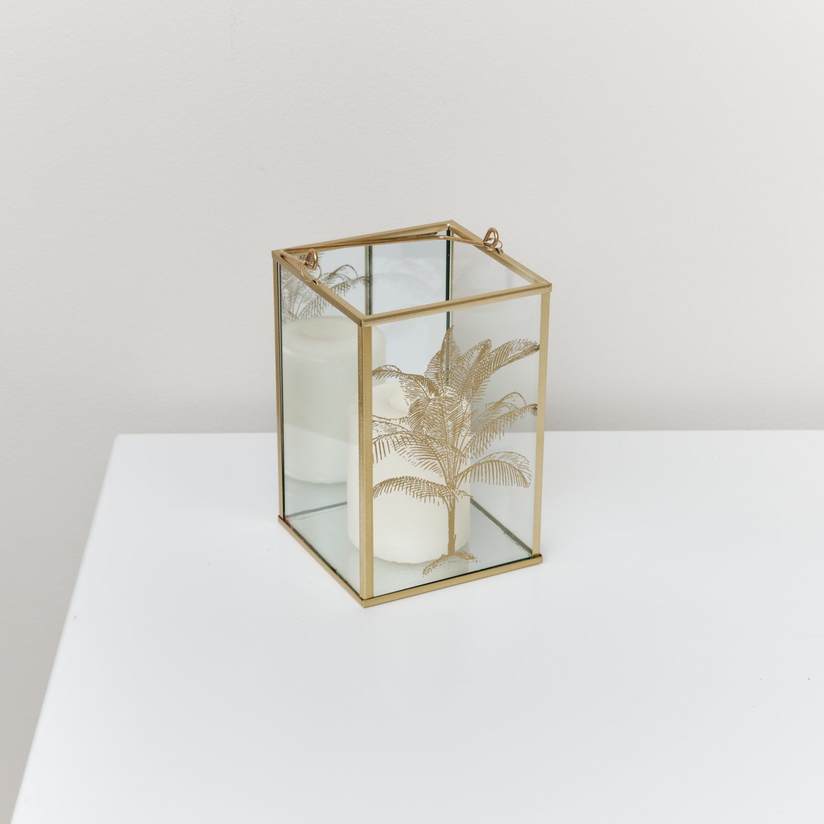 Gold Tropical Palm Tree Mirrored Candle Lantern