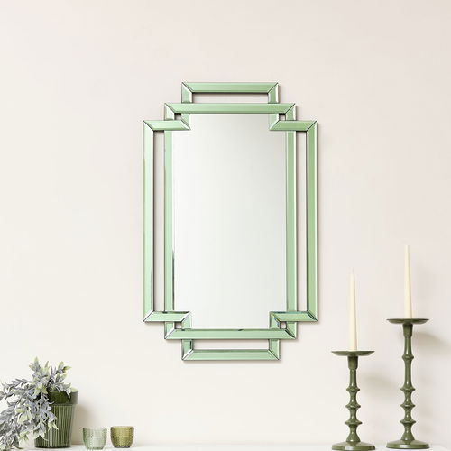 Green Glass Art Deco Rectangle Wall Mirror - 80cm x 50cm