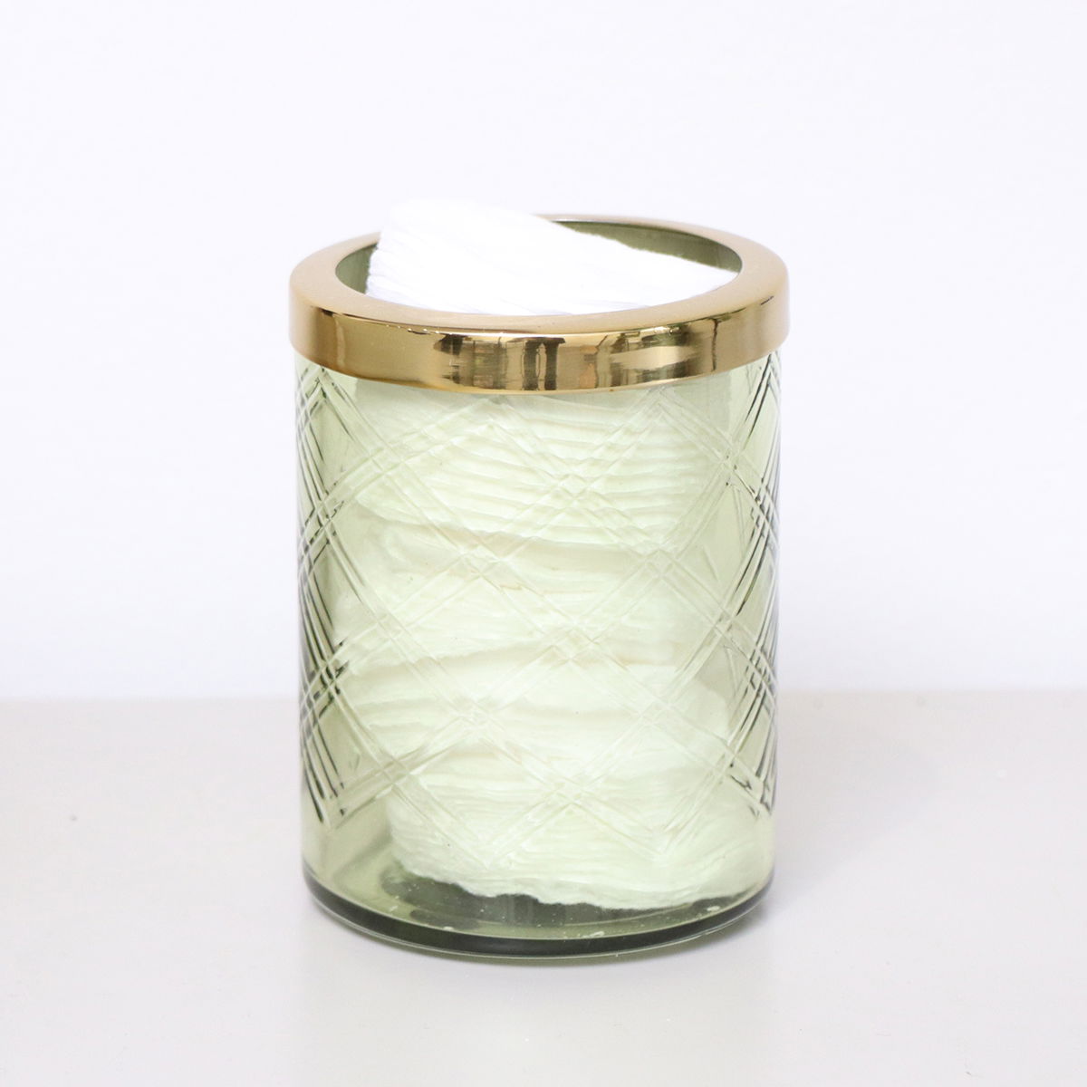 Green Patterned Glass Bathroom Tumbler with Gold Rim