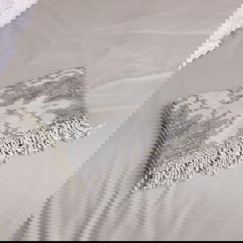 Grey & Cream Natural Waves Design Cotton Throw - 160cm x 136cm