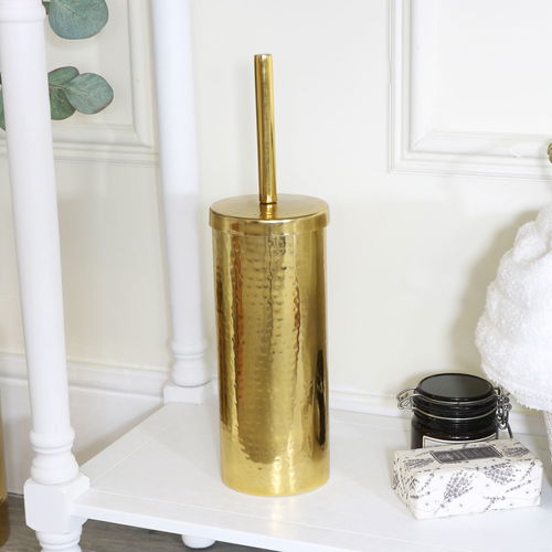 Hammered Gold Metal Toilet Brush Holder