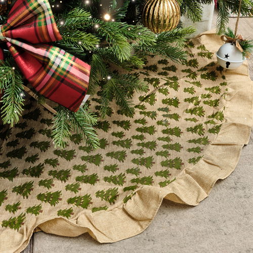 Hessian Tree Print Christmas Tree Skirt - 120cm