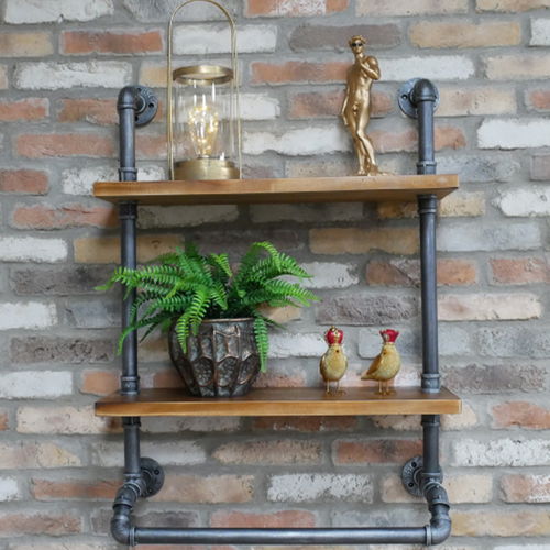 Industrial Metal & Wood Pipe Wall Shelves