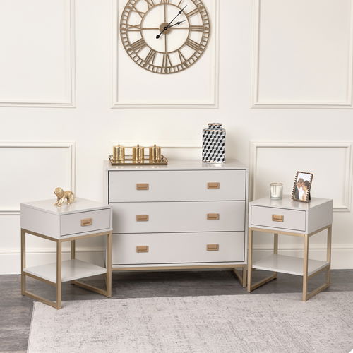 Large 3 Drawer Chest of Drawers and Pair of Bedside Tables - Elle Stone Range