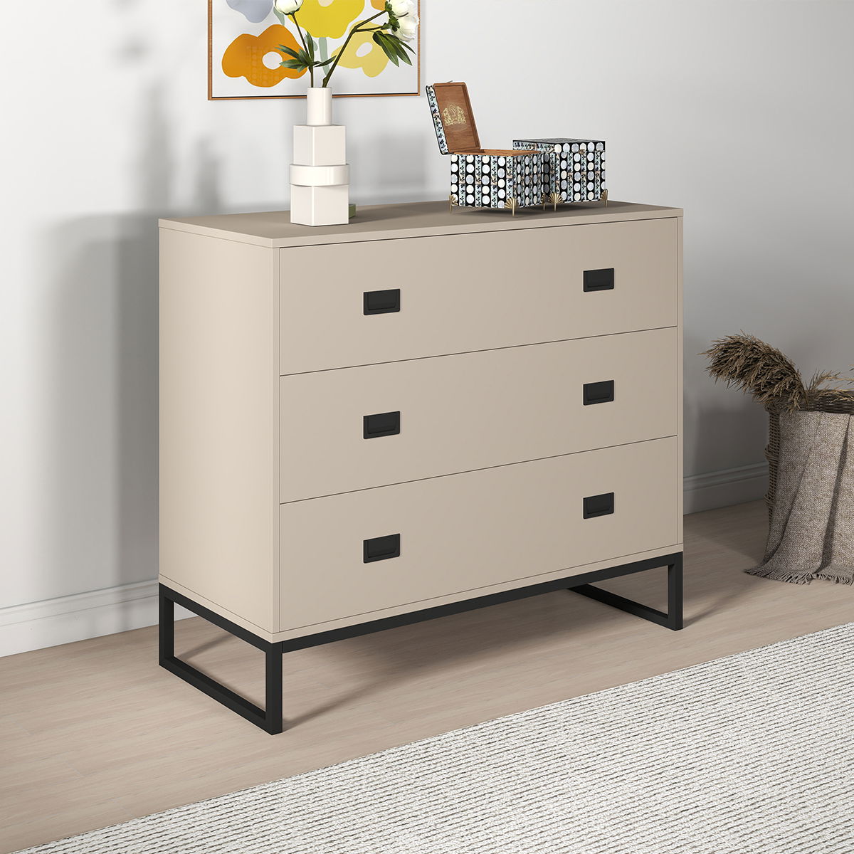 Large 3 Drawer Chest of Drawers - Elle Black Stone Range