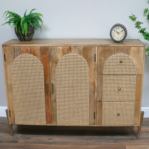 Large Acacia Wood Rattan Sideboard