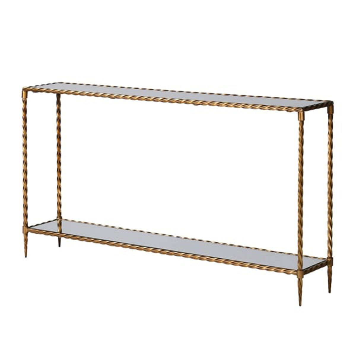 Large Antique Gold & Glass Twist Metal Console Table