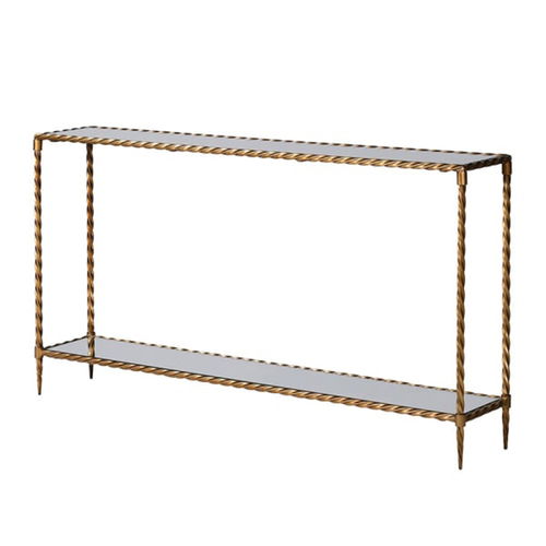 Large Antique Gold & Glass Twist Metal Console Table