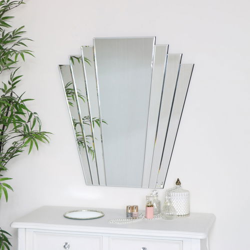 Large Art Deco Fan Frameless Wall Mirror 