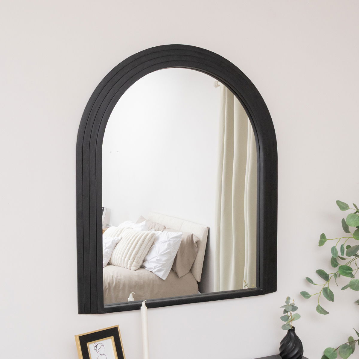 Large Black Arched Wall Mirror - 90cm x 77cm
