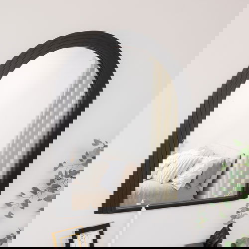 Large Black Arched Wall Mirror - 90cm x 77cm