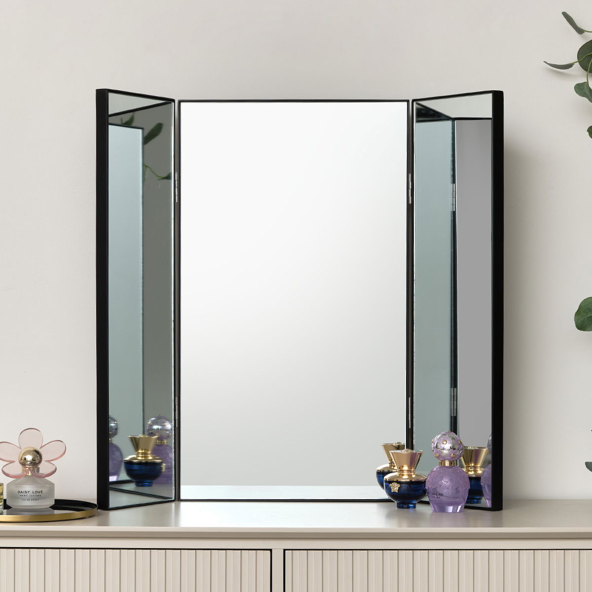 Large Black Dressing Table Triple Mirror - 70cm x 60cm