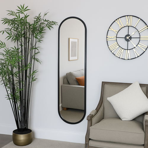Large Black Oval Mirror 42cm x 156cm