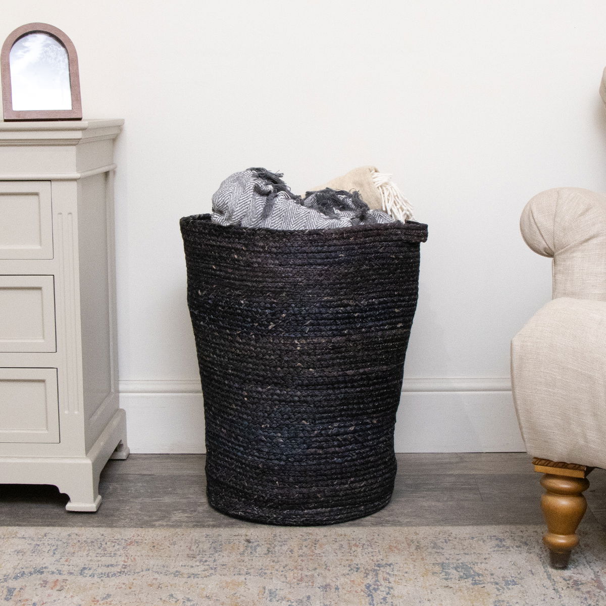 Large Black Rustic Laundry Storage Basket - 58cm