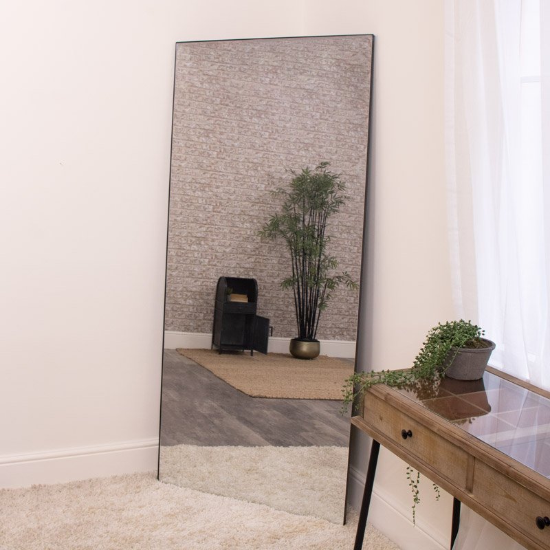Large Black Thin Frameless Leaner Mirror 80cm x 180cm