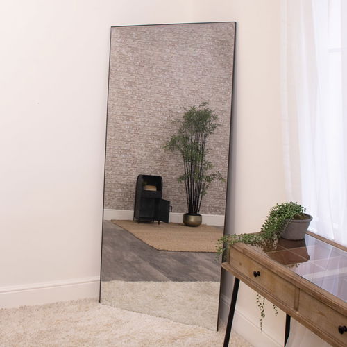 Large Black Thin Framed Leaner Mirror 80cm x 180cm