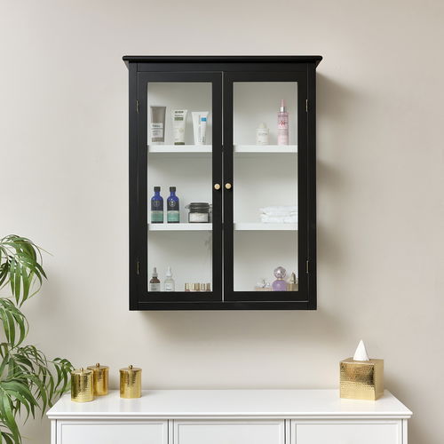 Large Black & White Glass Fronted Wall Cabinet 90cm x 70cm