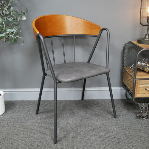 Large Black & Wooden Retro Inspired Dining Chair