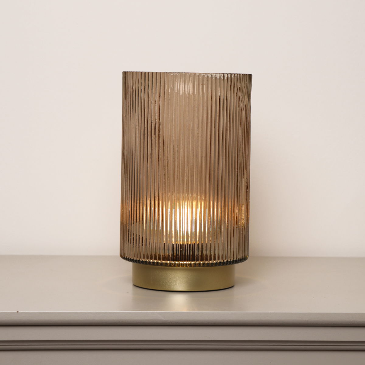 Large Brown Ribbed Glass Ambient Table Lamp