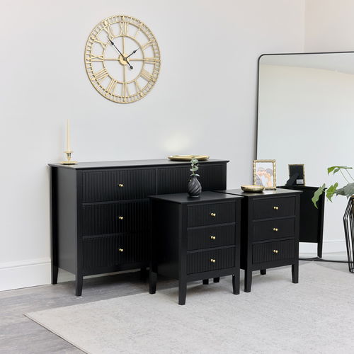 Large Chest of Drawers and Pair of Bedside Tables - Hales Black Range