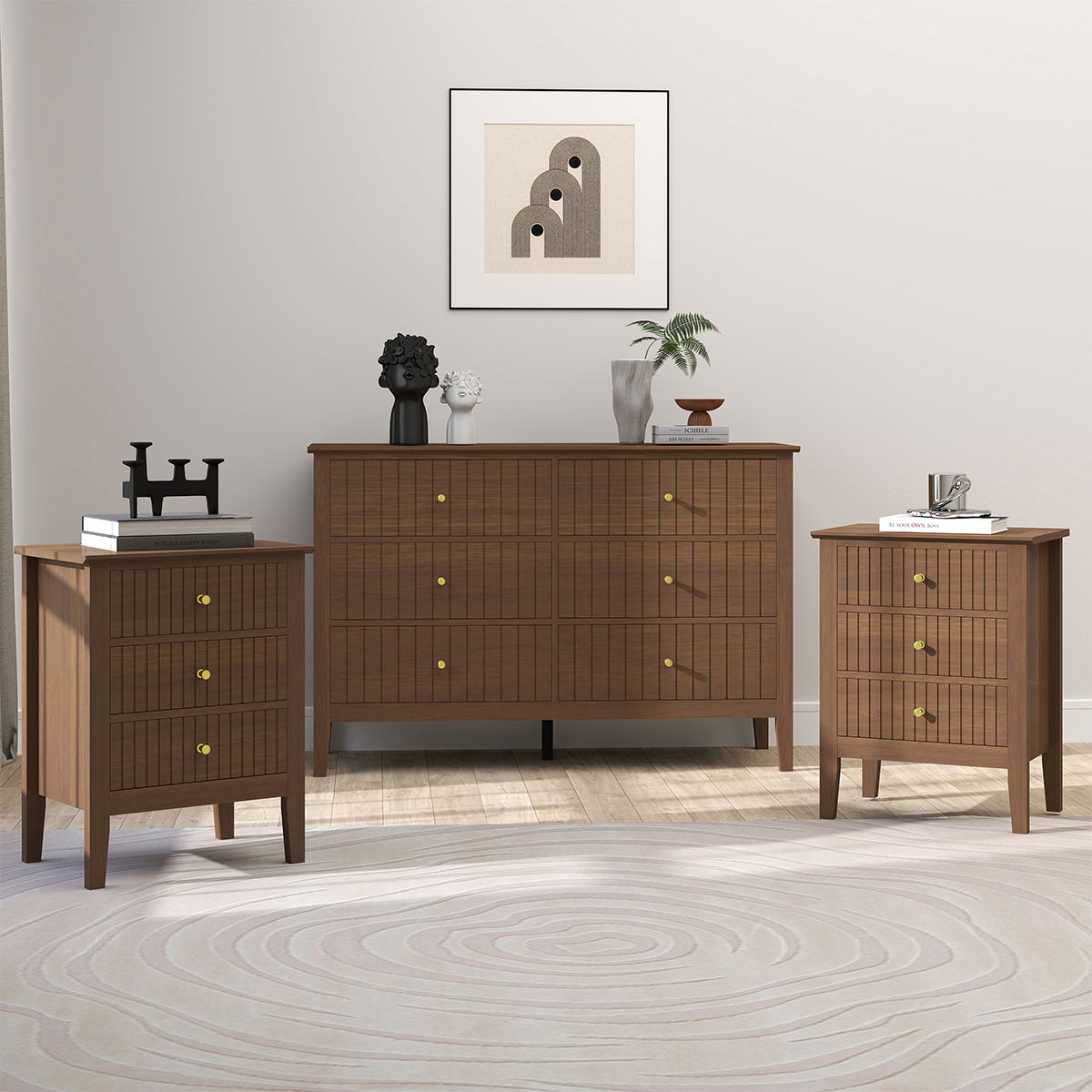 Large Chest of Drawers and Pair of Bedside Tables - Hales Dark Wood Range